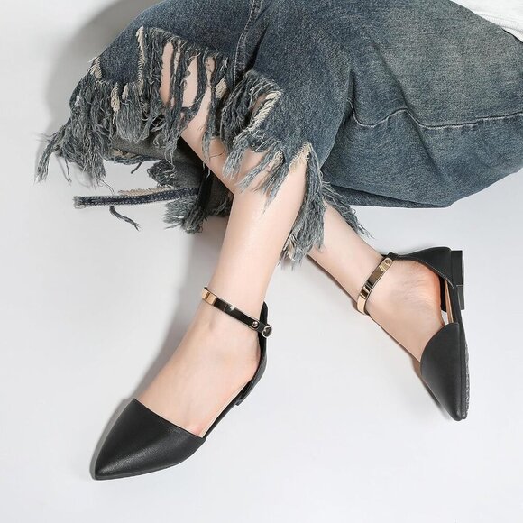 🆕Women Black Pu Faux Leather Rhinestone Pointed Toe Dressy Flat Bow Ballet Shoe - Picture 6 of 7